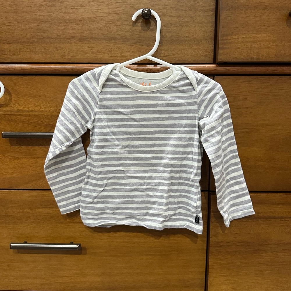 Cozy Gray and White Striped Kids Long Sleeve Tee